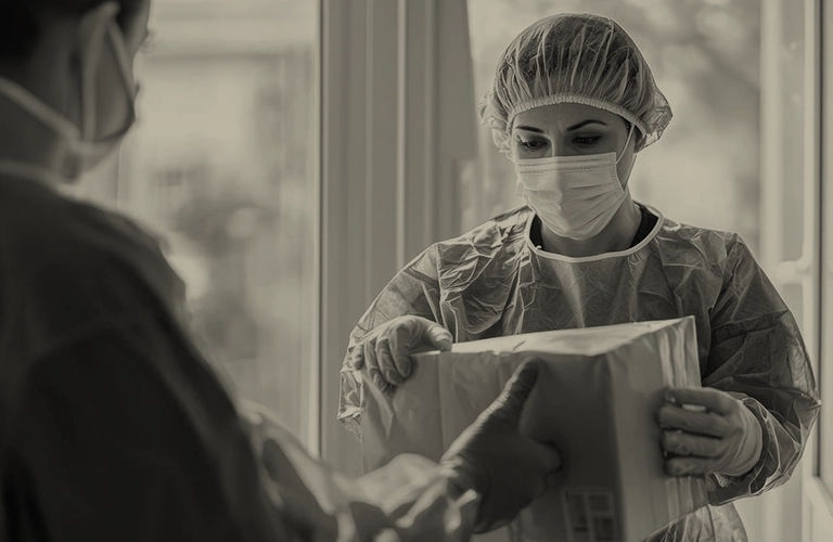 Médico recibiendo paquete